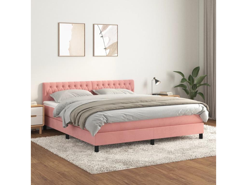 Upholstered bed base with mattress, pink, 180x200 cm, velvet