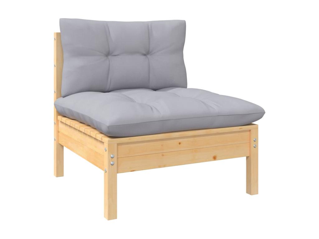 5-piece garden furniture set with grey pine wood cushions