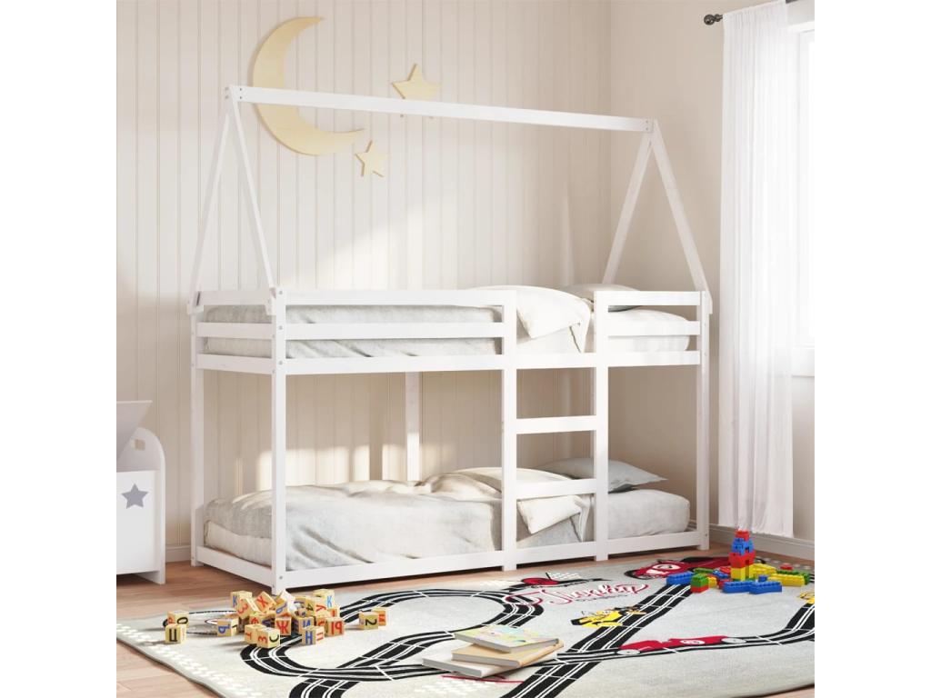 Bunk bed... without mattress, white, 75x190 cm, solid pine wood