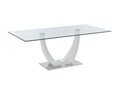 Dining table for 8 people in tempered glass, MDF and stainless steel - White - Meublita II