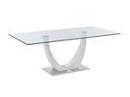 Dining table for 8 people in tempered glass, MDF and stainless steel - White - Meublita II