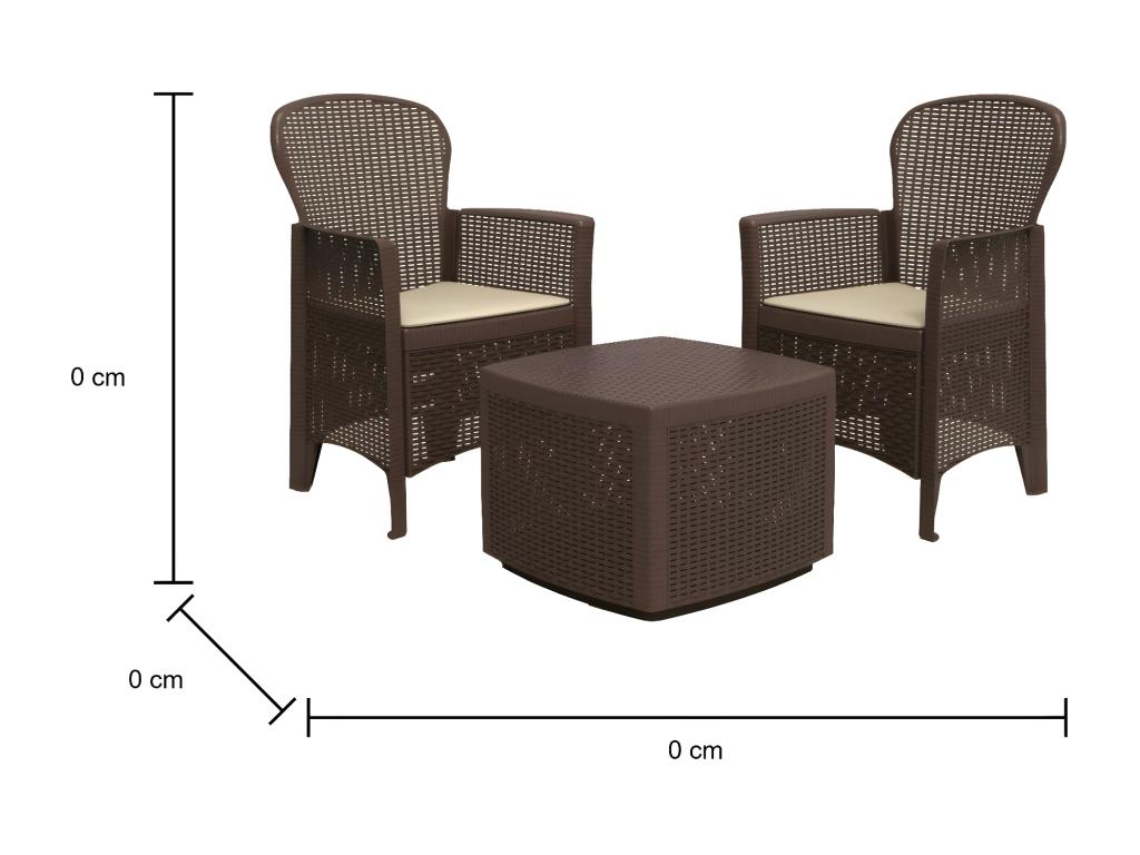 Meublita Outdoor Lounge Set, Garden Composition with 2 Armchairs and 1 Storage Table, Rattan Effect, Made in Italy, Brown
